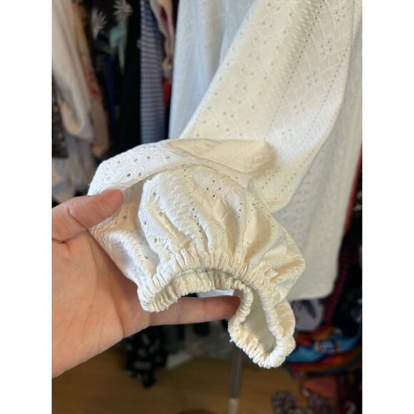 Adrianna Papell Womens Eyelet White Lined Crewneck Blouse Long Sleeve Sz XL - Picture 6 of 10